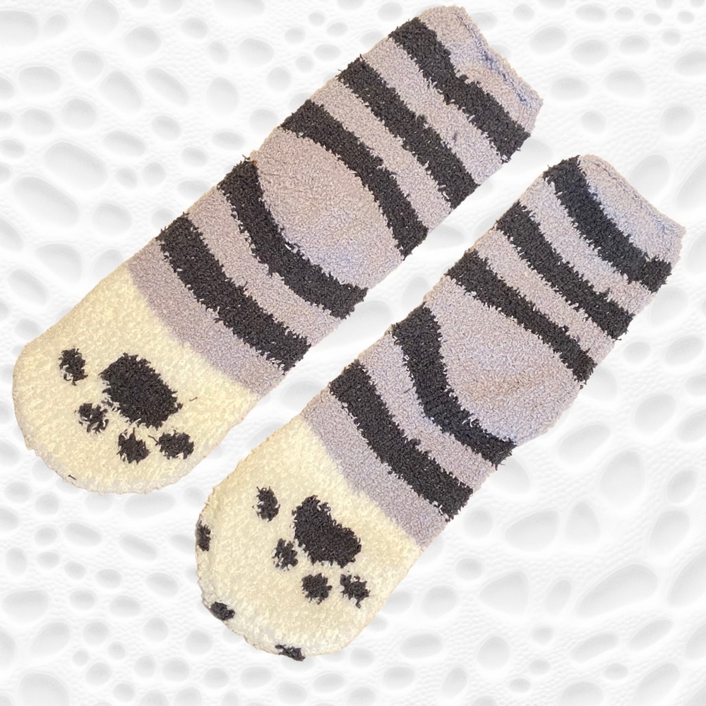 Cat Paw Socks Fuzzy Warm Adorable Kitty Slipper New Brown Black Gray Grey - Picture 6 of 13